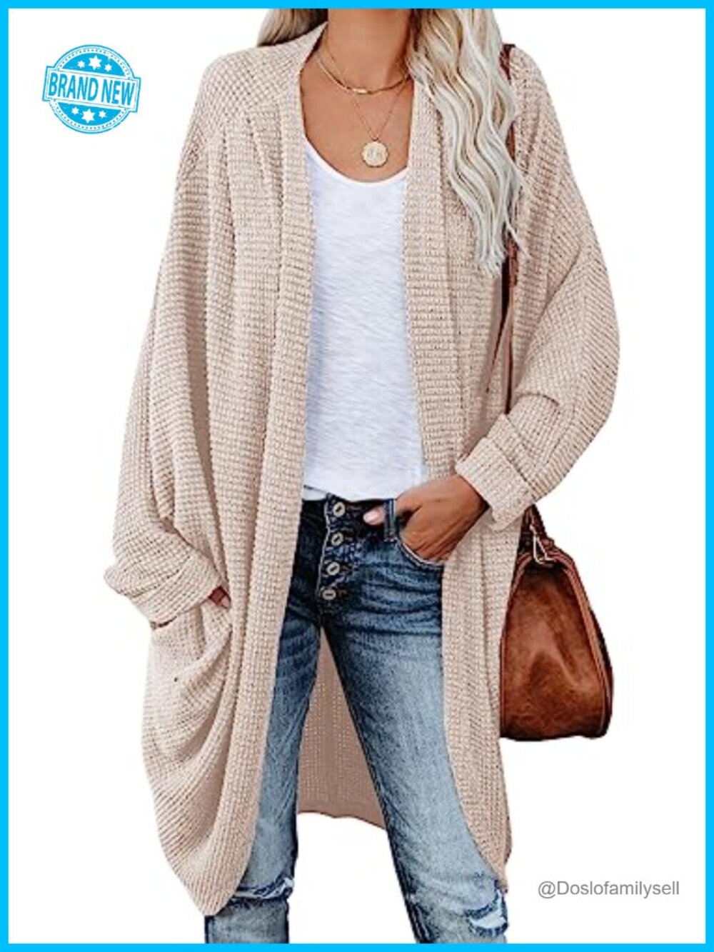 Open Front Knit Cardigan Batwing Sleeve Oversized Chunky Waffle Cable Sweater